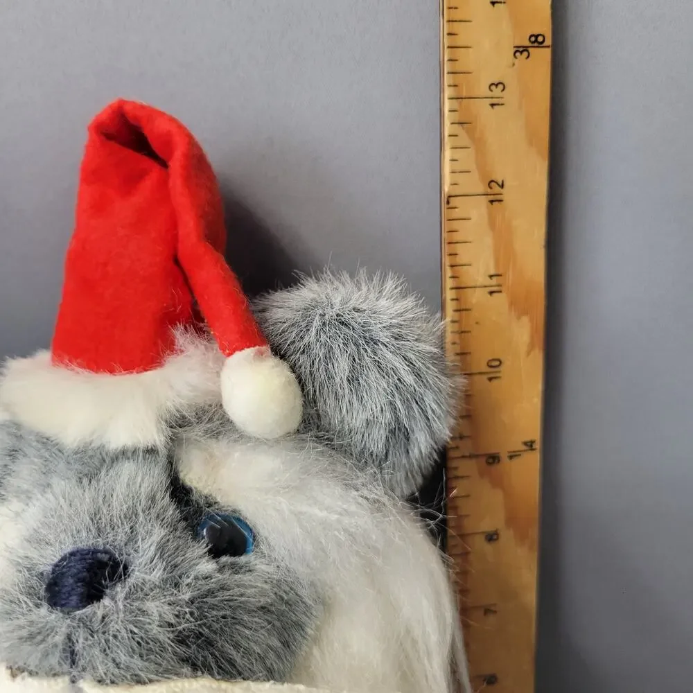 Vintage 80's Christmas Santa Bear Plush Gray 11